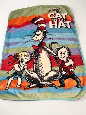 Vintage Dr Seuss Cat in the Hat Blanket Gift for Kids Room Decor